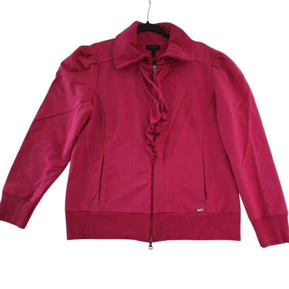 Escada Sport Jacket Womens XL Pink Zipper Athleaisure Gym Comfort Pockets Ruffle - Picture 3 of 16